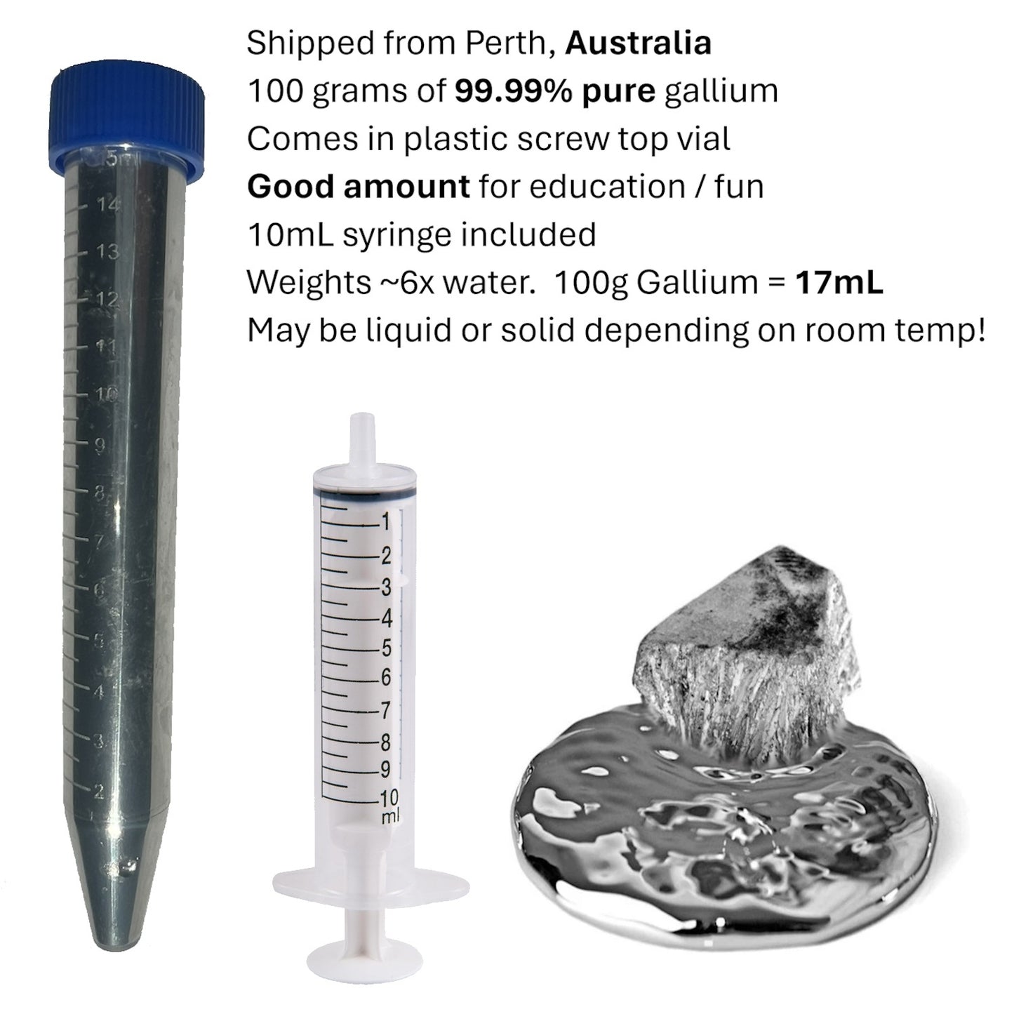 Gallium Metal - 99.99% Pure 100g